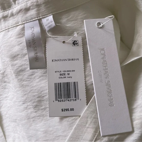 Jonathan Simkhai Stormy Beaded Ivory V-Neck Collar Long Sleeve Coverup Top NWT M - Picture 11 of 12